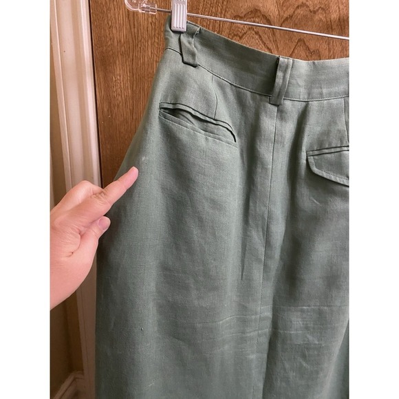 Vintage Ralph Lauren Italian Linen Pencil Skirt Sage Green Button Zip Slit Sz 8 - Picture 11 of 15